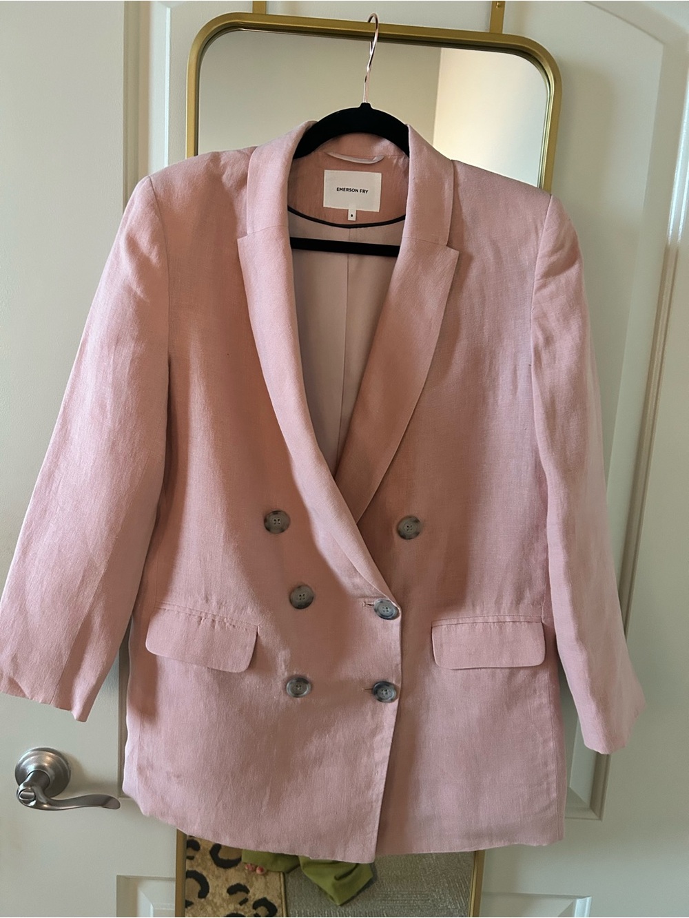 Emerson Fry Lee Jacket Venice Pink Linen Double Breasted Blazer Size 8